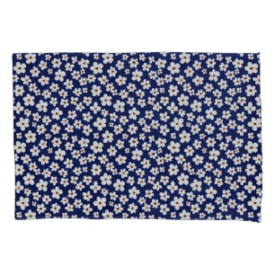 Chic Boho Daisies Dark Blue Pattern Pillow Case