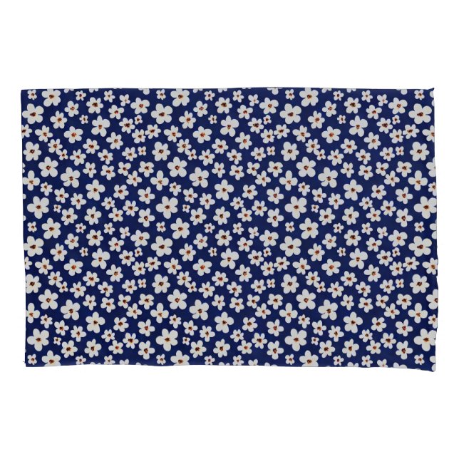 Chic Boho Daisies Dark Blue Pattern Pillow Case (Front)
