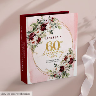 Chic Boho Dark Red Gold Floral Roses 60th Birthday 3 Ring Binder