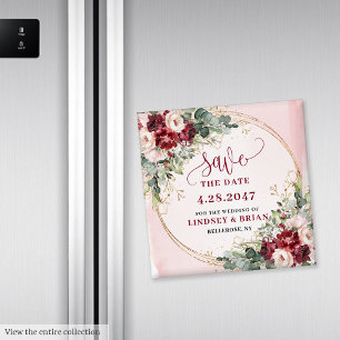 Chic Boho Deep Red Blush Gold Save the Date Magnet