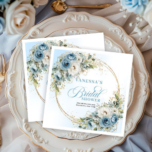 Chic boho dusty blue flowers eucalyptus gold party paper dinner napkins