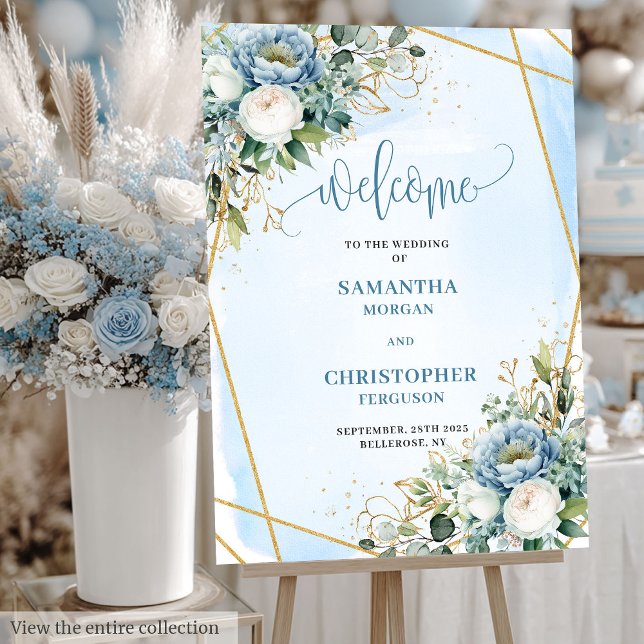 Chic Boho Dusty Blue Peony Floral Wedding Welcome Foam Board (Boho Dusty Blue Peony Floral Wedding Welcome Poster)