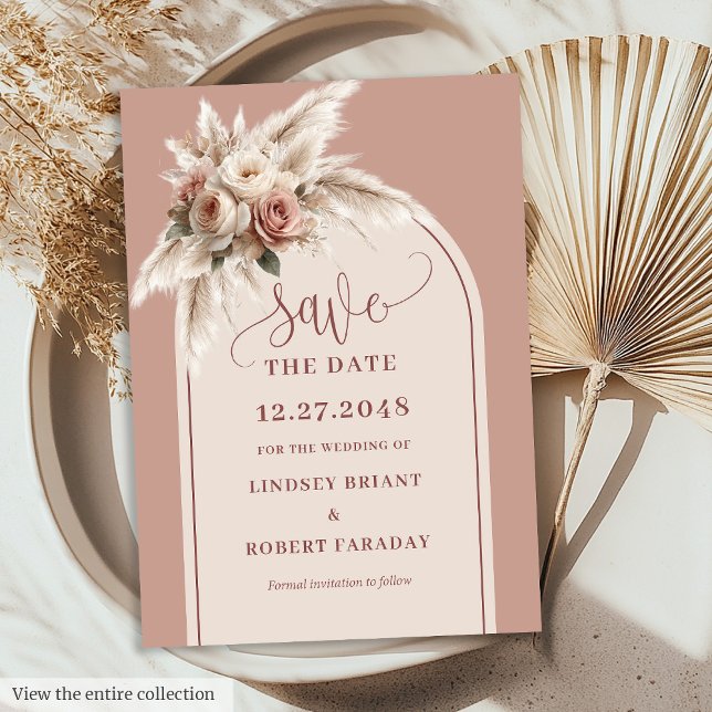 Chic Boho Dusty Pink Floral Arch Save the Date Invitation (Chic Boho Dusty Pink Floral Arch Save the Date)