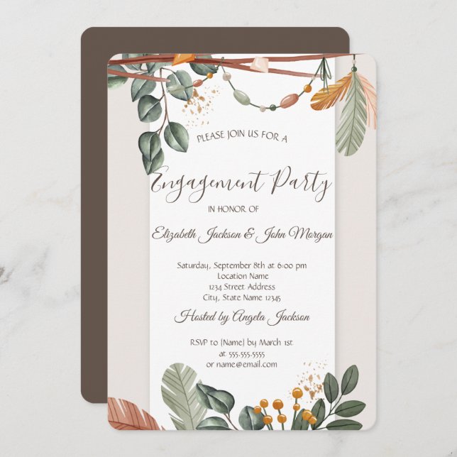 Chic Boho Engagement Invitation (Front/Back)