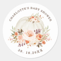 Chic Boho Fall Floral Pumpkin Baby Shower Favors Classic Round Sticker