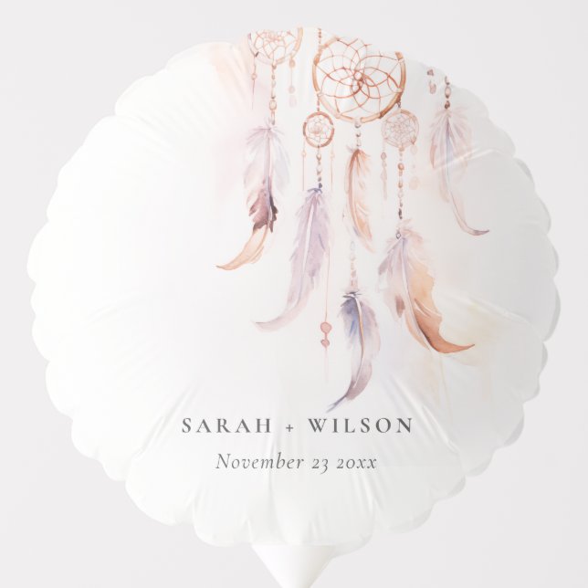Chic Boho Feather Dreamcatcher Watercolor Wedding Balloon (Front)