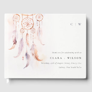 Chic Boho Feather Dreamcatcher Watercolor Wedding Guest Book