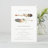 Chic Boho Feather Floral Arrow Baby Shower Invite (Standing Front)