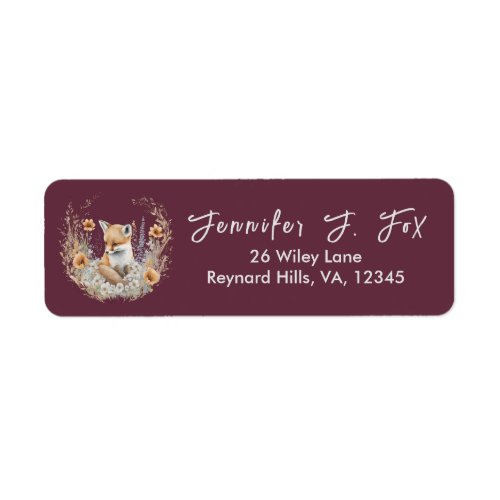 Chic Boho Floral Cute Red Fox Baby Shower Burgundy Label