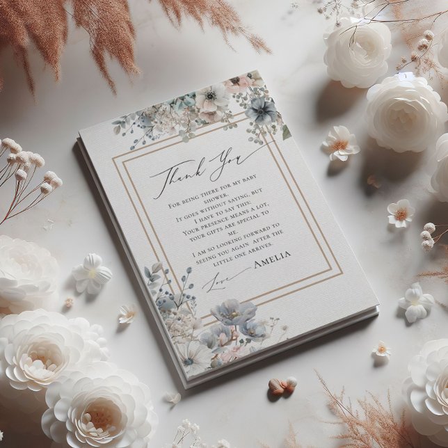 Chic Boho Floral Elegant Bohemian Baby Shower Thank You Card (Creator Uploaded)