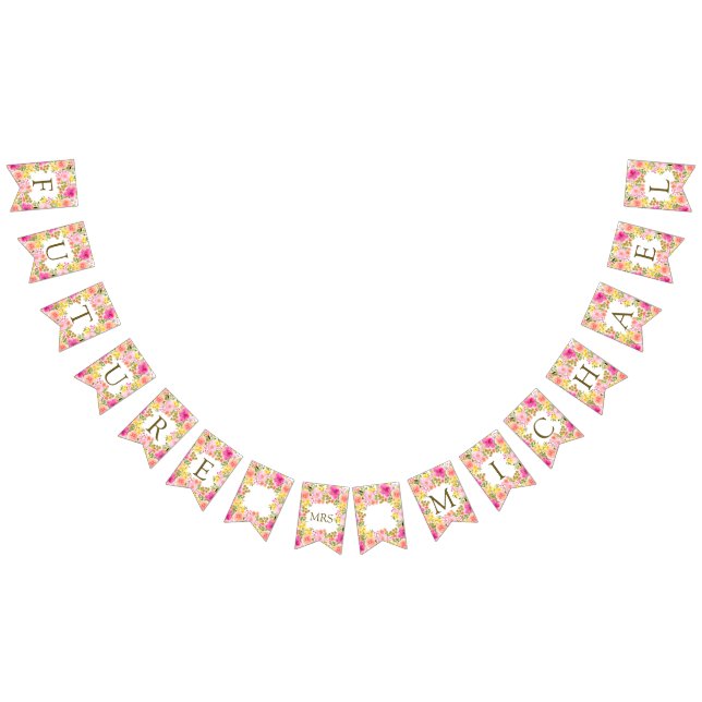 Chic Boho Floral Future Mrs. Bridal Shower Bunting Flags (All)
