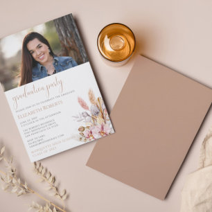 Chic Boho Floral Pampas Grass Graduation Invitation