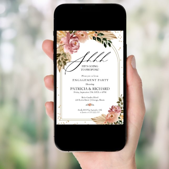 Chic Boho Floral Surprise Engagement Party Invitation (Front Digital)