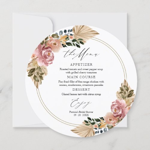 Chic Boho Floral Wedding Circle Menu Cards