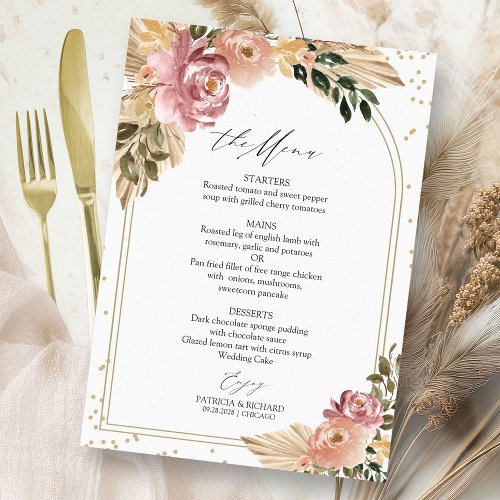 Chic Boho Floral Wedding Menu Card