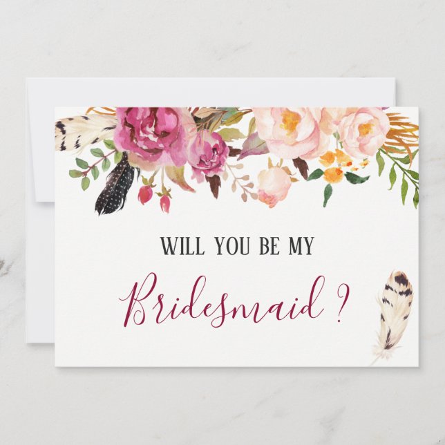 Chic Boho Floral Will You Be My Bridesmaid Invitation (Front)