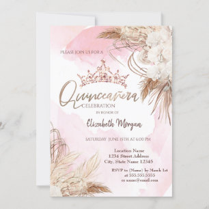Chic Boho Flowers,Crown,Watercolor Quinceañera Invitation