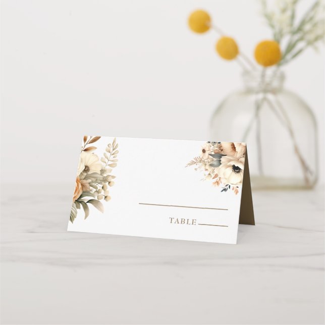 Chic Boho Flowers | Fall Flowers Wedding Place Card (Front)