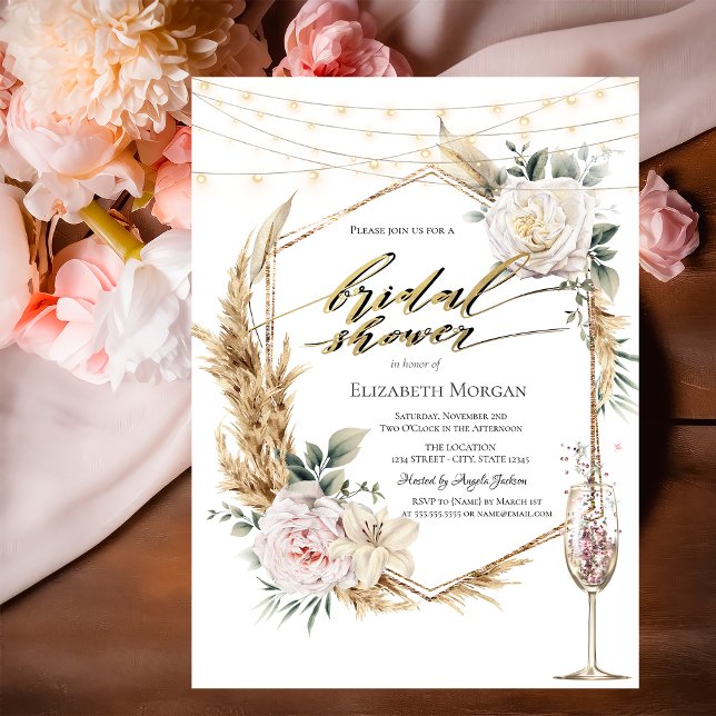 Chic Boho Flowers Rose Gold Bridal Shower  Invitation (Creator Uploaded)