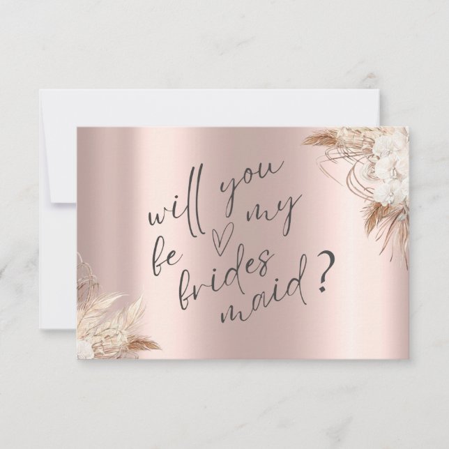 Chic Boho Flowers Rose Gold Bridesmaid Card (Front)