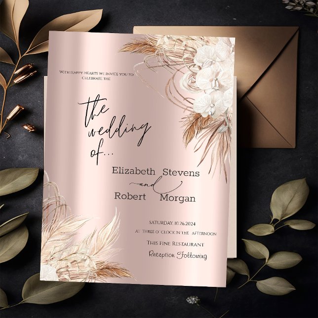 Chic Boho Flowers Rose Gold Wedding Invitation (Creator Uploaded)