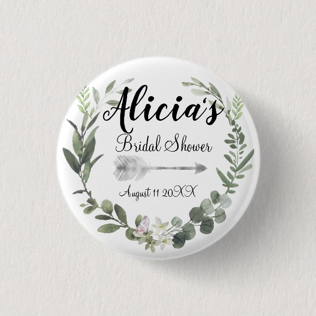 Chic Boho Foilage Bridal Shower      Button (Front)