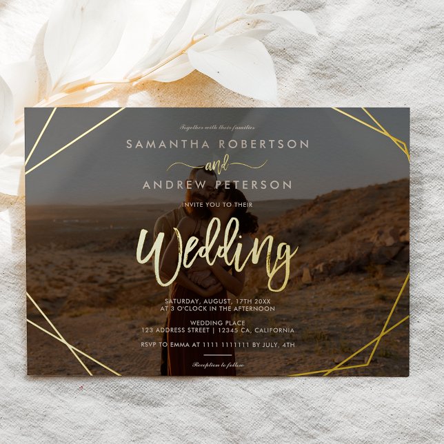 Chic boho frame simple photo script wedding foil invitation (Creator Uploaded)