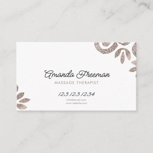 Chic Boho Glitter Massage Therapist Business Card (Front)
