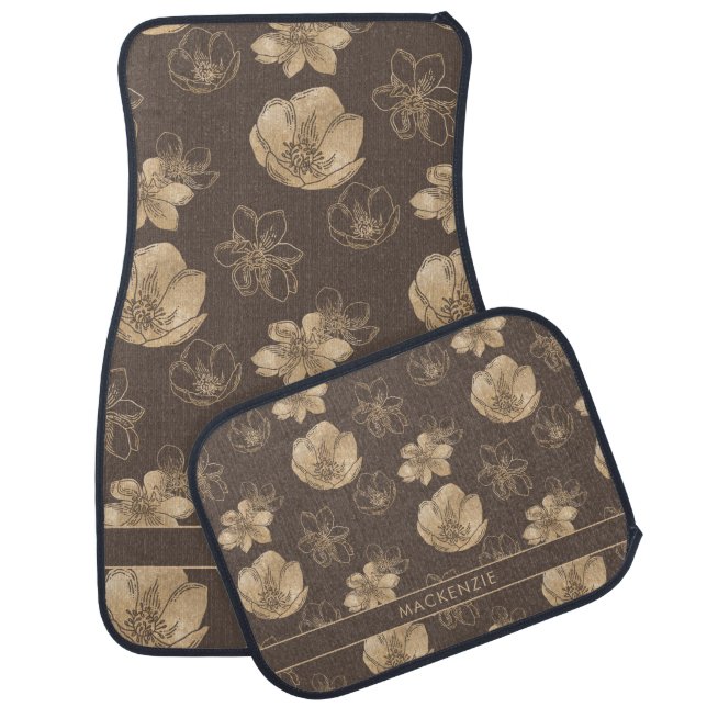 Chic Boho Gold Foil Floral Pattern Car Floor Mat (Set)