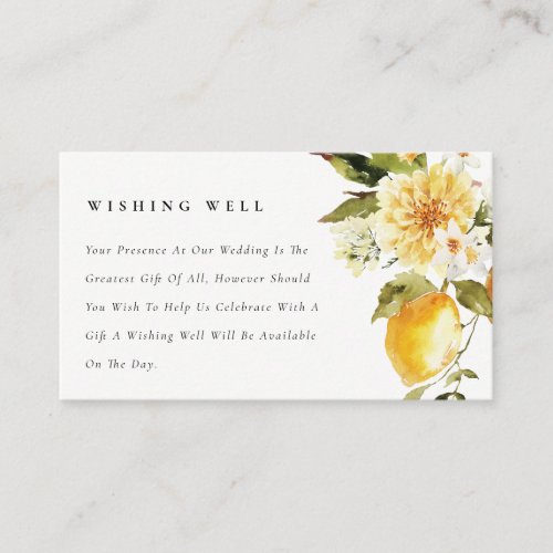 Chic Boho Lemon Yellow Floral Wedding Wishing Well Enclosure Card