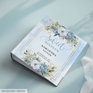 Chic Boho Light Blue Cream Eucalyptus Floral Sweet 3 Ring Binder