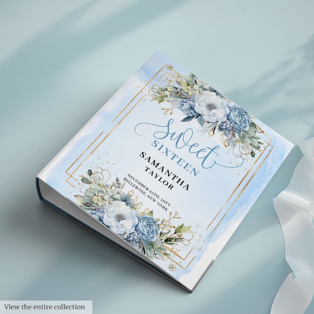 Chic Boho Light Blue Cream Eucalyptus Floral Sweet 3 Ring Binder (Chic Boho Light Blue Cream Eucalyptus Floral Sweet 16)