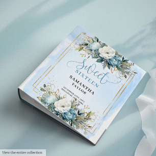 Chic Boho Light Blue Cream Flowers Sweet Sixteen 3 Ring Binder