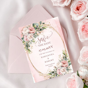 Chic Boho Light Pink Floral Save The Date