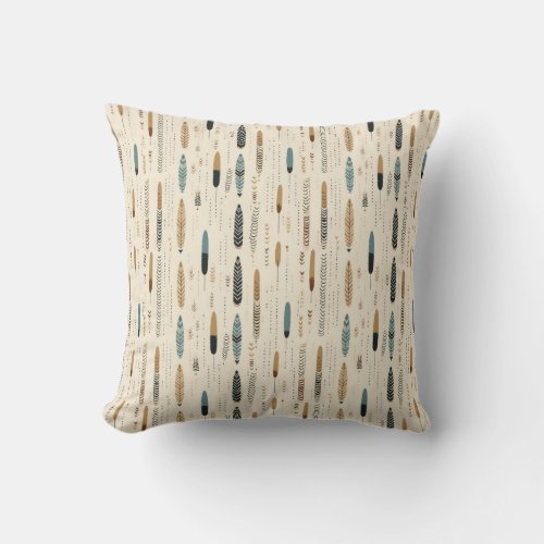 Chic boho native navy brown hues ivory feathers  throw pillow