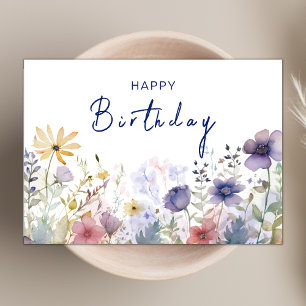 Chic Boho Navy Wildflower Theme Happy Birthday Card