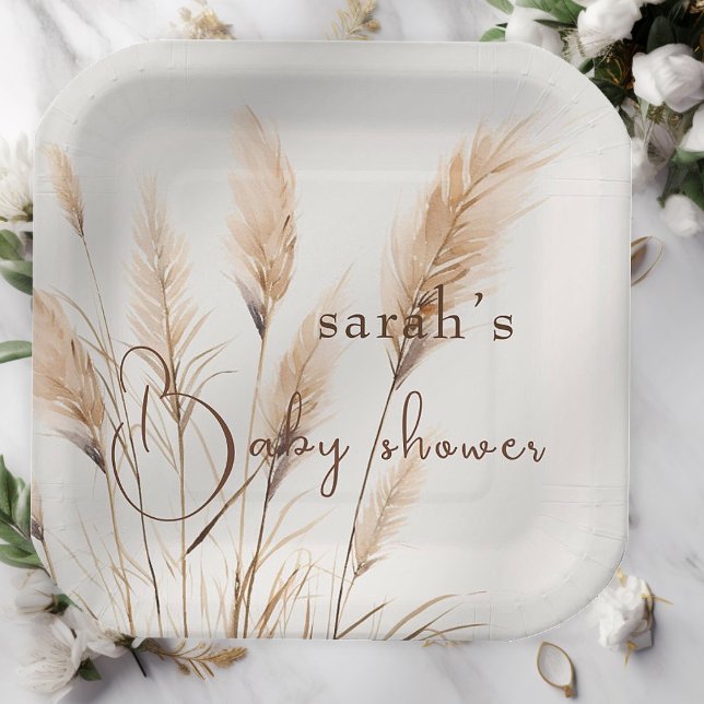  Chic boho Pampas grass Baby shower  Paper Plates (Creator Uploaded)