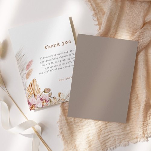 Chic Boho Pampas Grass Baby Shower Thank You Card