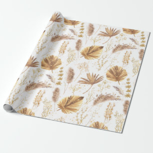 Chic Boho Pampas Grass Palm Leaves Faux Glitter Wrapping Paper