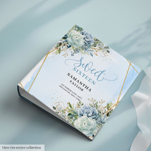 Chic Boho Pastel Blue Beige Floral Sweet Sixteen 3 Ring Binder