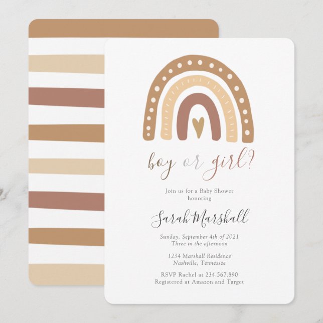 Chic Boho Pastel Brown Rainbow Baby Shower Invitation (Front/Back)