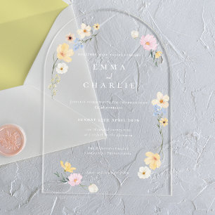 Chic Boho Pastel Wildflowers Spring Summer Wedding Acrylic Invitations