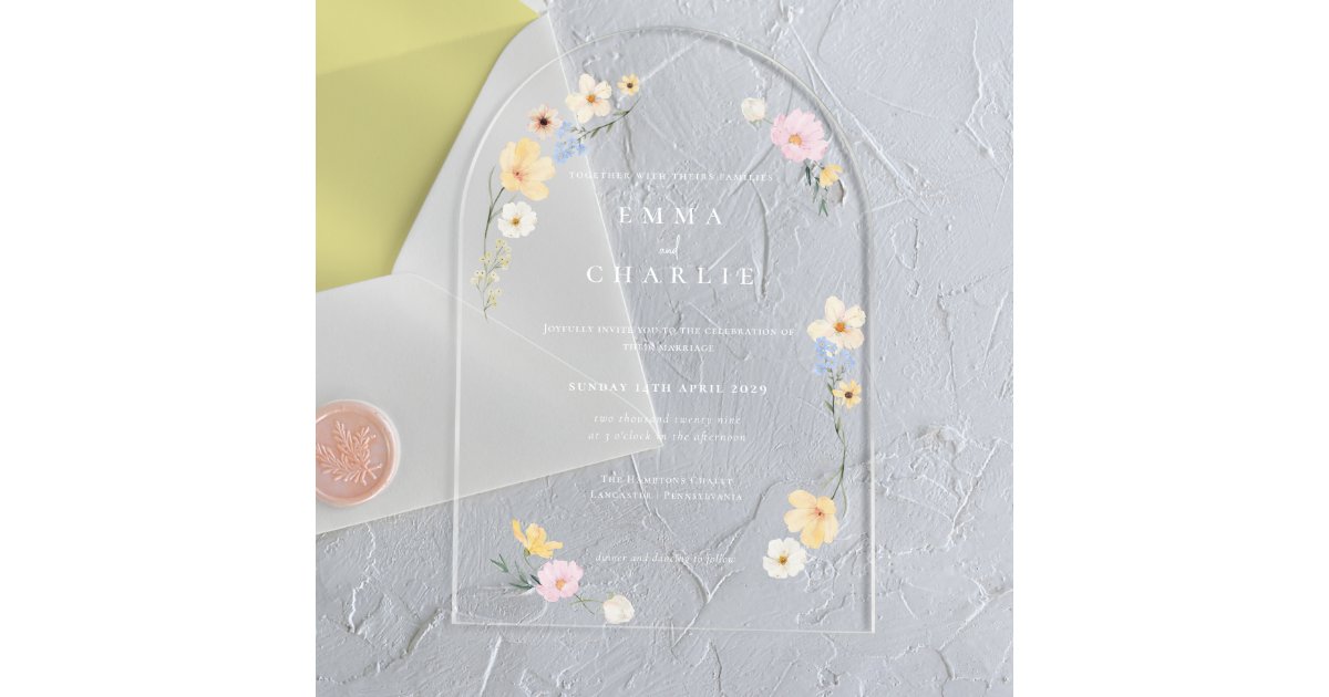 Chic Boho Pastel Wildflowers Spring Summer Wedding Acrylic Invitations