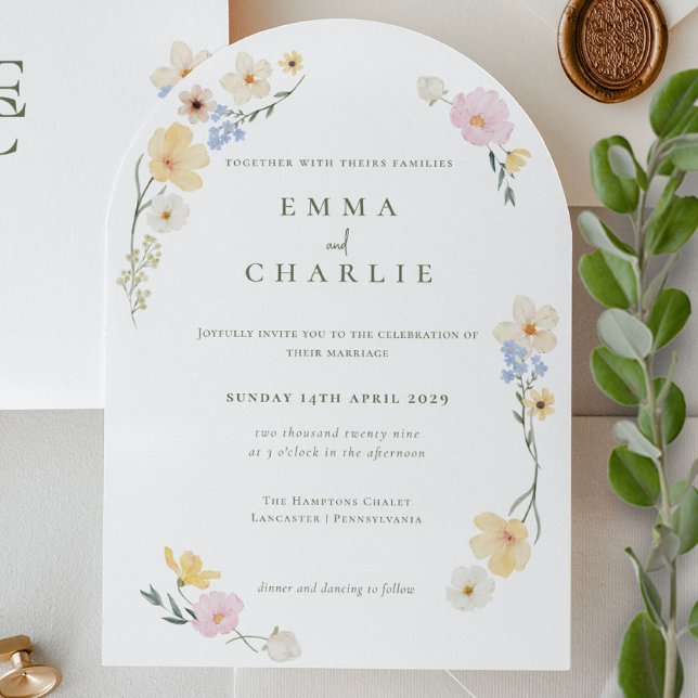 Chic Boho Pastel Wildflowers Spring Summer Wedding Invitation (Creator Uploaded)