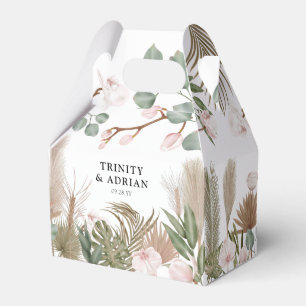 Chic Boho Pink Orchids & Dried Leaves Wedding Favor Boxes