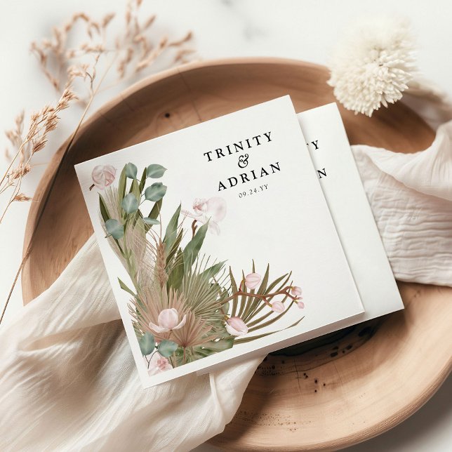 Chic Boho Pink Orchids & Dried Leaves Wedding  Napkins (Creator Uploaded)