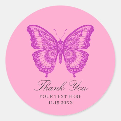 Chic Boho Pretty  Lavender Butterfly Thank You Classic Round Sticker