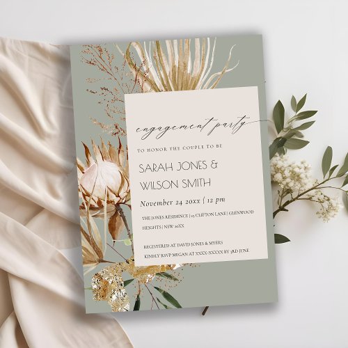 Chic Boho Protea Dry Palm Floral Engagement Invite