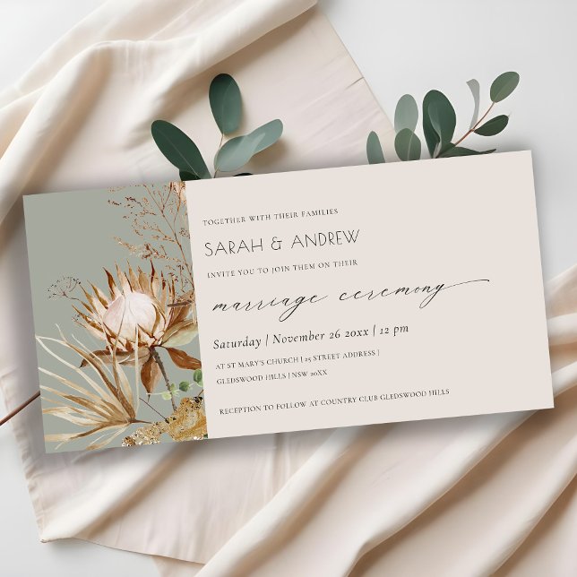 Chic Boho Protea Dry Palm Floral Marriage Invite (Creator Uploaded)