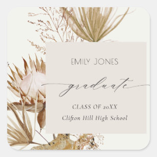 Chic Boho Protea Dry Palm Floral Photo Graduation Square Sticker